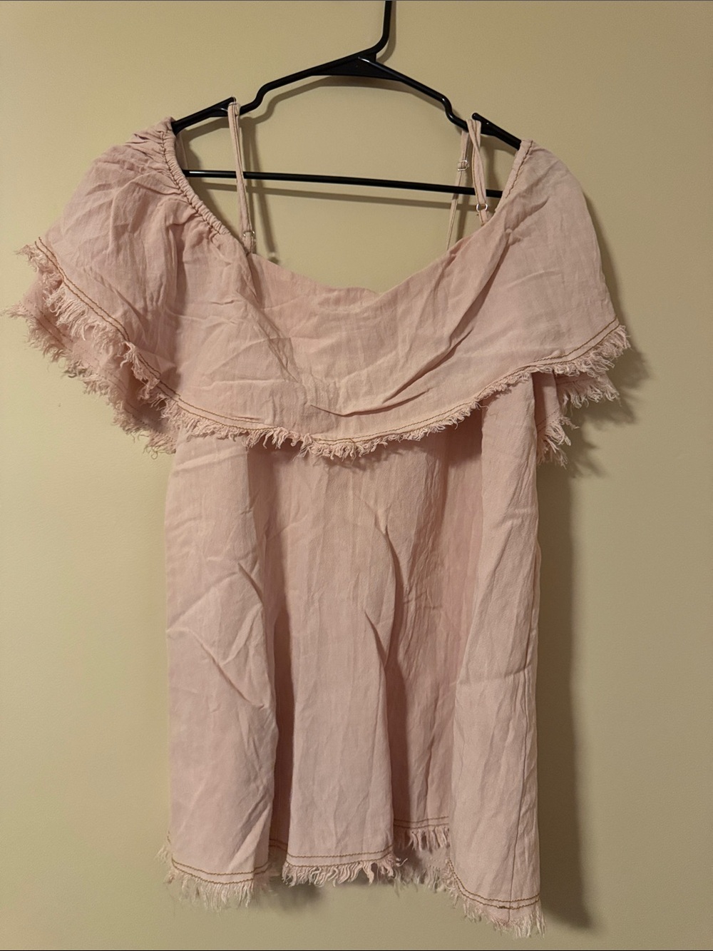 Umgee Blush Pink Off-Shoulder Ruffle Fringe Top